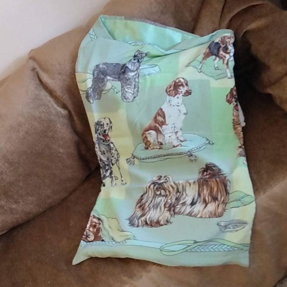 Adorable silk pillowcase for dog lovers. Fully lined and reversible.
